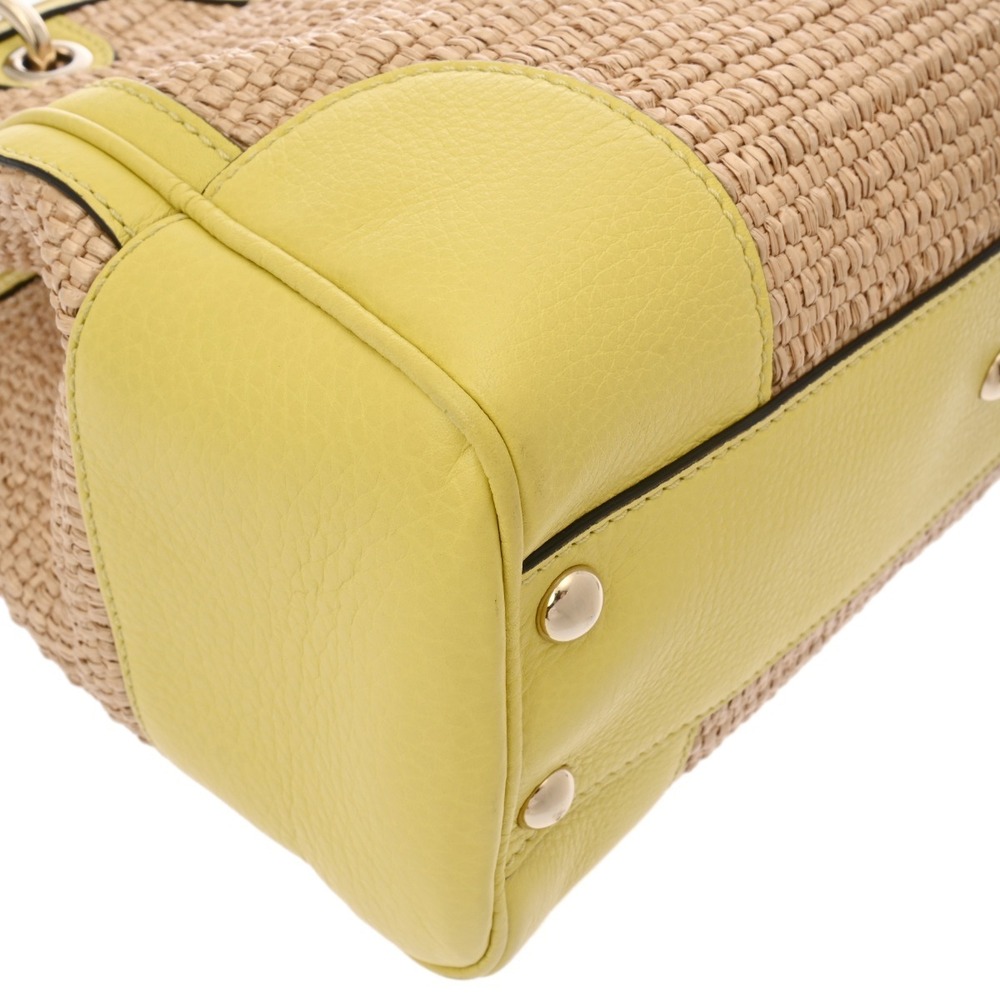Gucci Leather Beige Yellow Tote Tan Bamboo Bag Straw Tan Handbag - Picture 6 of 10